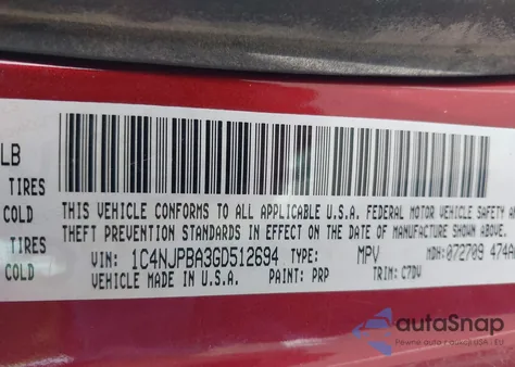 2016 Jeep Patriot Sport from USA, damaged, VIN 1C4NJPBA3GD512694